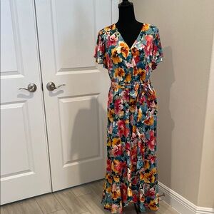 Nicole Miller Floral Multicolor Wrap Dress NWOT
